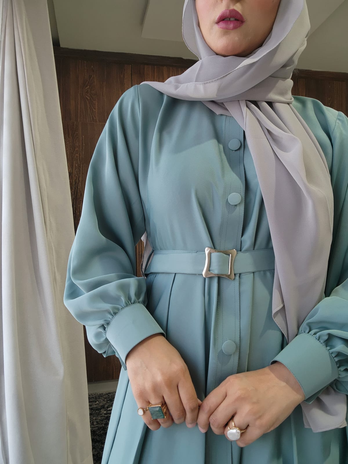 Button Down Abaya with Belt - Aqswardrobe.pk